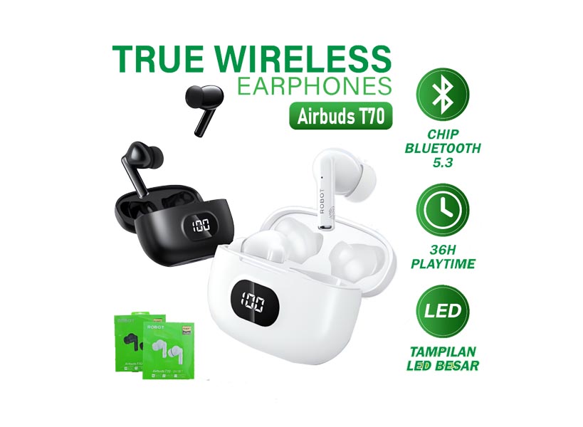 Headset TWS ROBOT T70 Airbuds LED